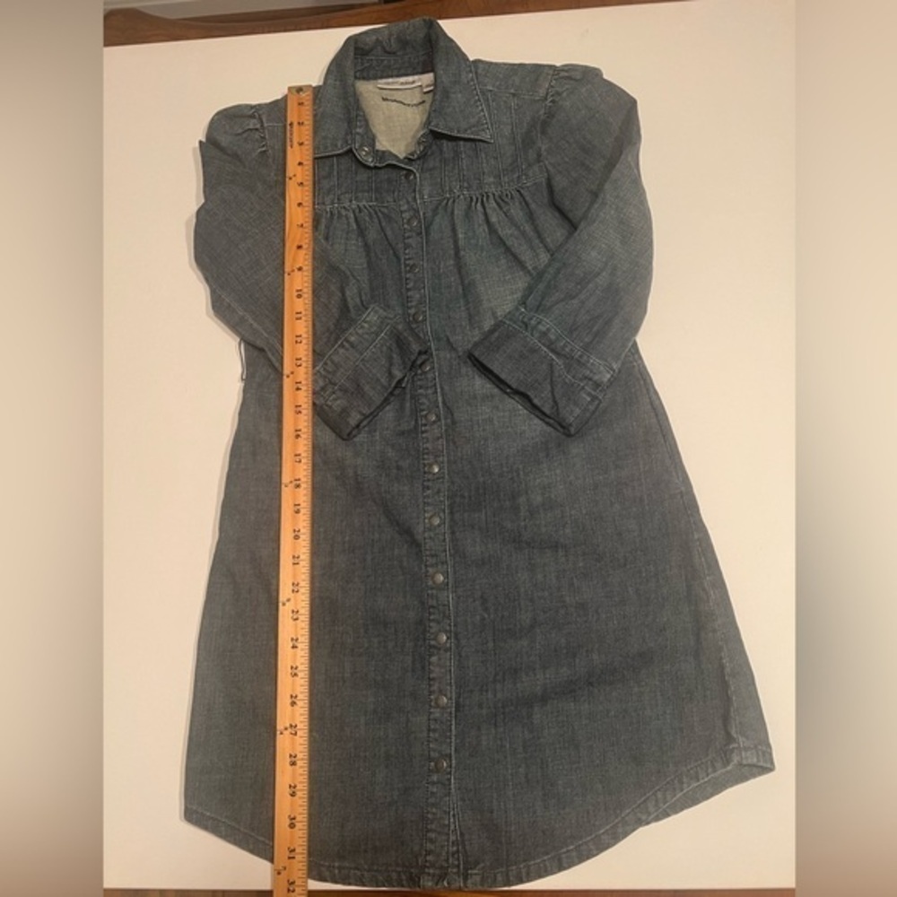 DKNY JEANS denim button down A-line long sleeve mini dress size P🔥🔥 (C1)